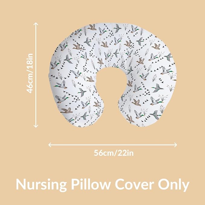 Watercolor Mallard Ducks Nursing Pillow Covers Vintage Duck Reeds Removable Covers for Breastfeeding Pillows Hunting Duck Season Soft Pillowcase for Boys Girls