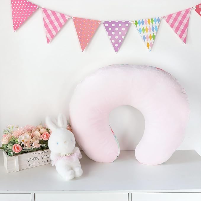 Nursing Pillow Cover 1 Pack, Removable Nursing Pillow Cover for Breastfeeding Pillows, Super Soft Comfortable Slipcover for Boy and Girls, Pink & Rainbow