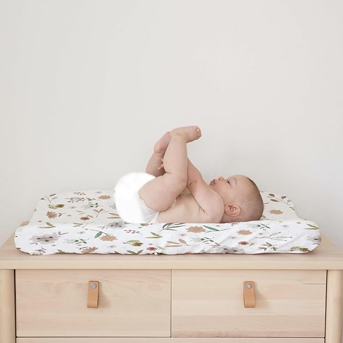 Boho Floral Changing Pad Covers for Baby Boy Girl 32''x16'' Greenery Flowers Leaves Unisex Fitted Changing Table Sheets Wild Flowers Comfort Soft Breathable Nursery Cradle & Bassinet Sheets