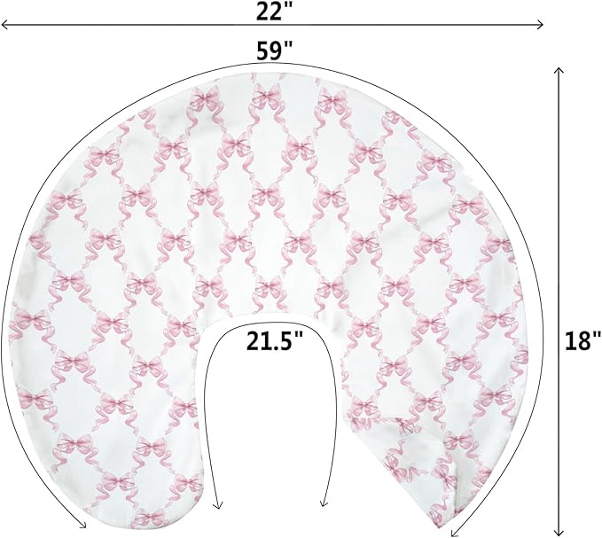 Pink Bows Ribbon Nursing Pillow Covers for Girl Pastel Baby Pink Ribbons Nursery Feeding Pillowcase for Breastfeeding Pillows Watercolor Bows Girly Soft Stretchy Removable Cover for Newborn Infant