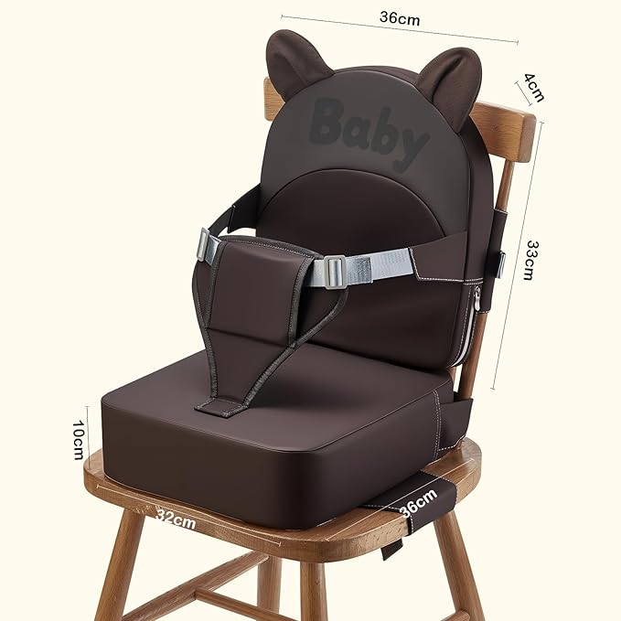 Booster Seat for Dining Table,Toddler Kids Boys Girls Portable PU Waterproof Travel Baby Boosters Increasing Cushion with Backrest and Adjustable Strap (Khaki, OneSize)