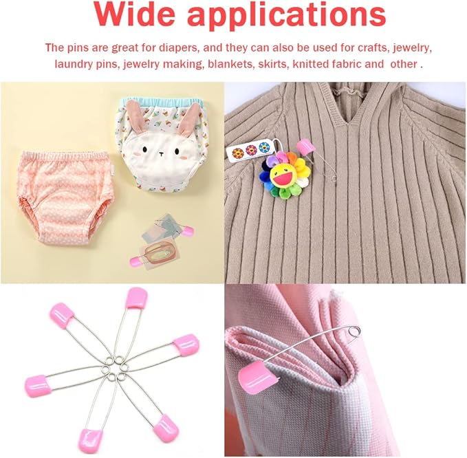 50 PCS Safety Pin 54mm/2.2in Baby Diaper Pins for Cloth Plastic Head Baby Pins for Diapers Stainless Steel Cloth Pins with Locking Closures Nappy Pin for Crafts(DT/Pink)