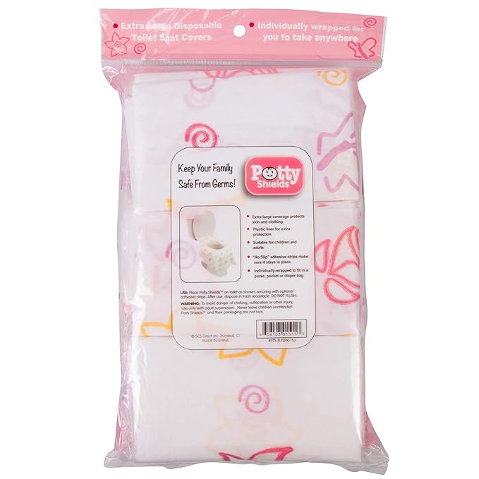 Potty Shields Toilet Seat Covers Disposable (12 Pack, Floral) - XL Waterproof Toilet Cover for Toddlers, Kids & Adults - Portable & Individually Wrapped for Travel, Potty Training & Public Restrooms