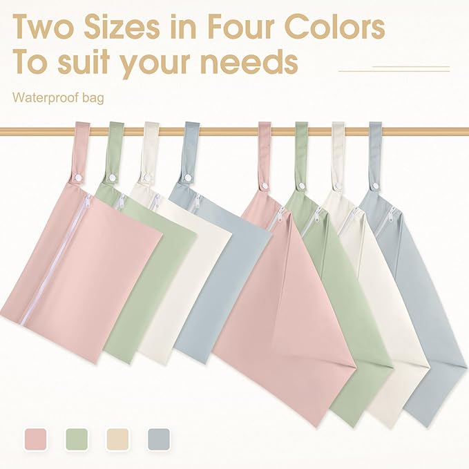 Reginary 8 Pack Wet Dry Bags Large & Small Waterproof Reusable Travel Zipper Pouches for Baby Diapers Family Wet Clothes Beach Swimsuits Toiletries(2 Sizes,Solid Color,Morandi)