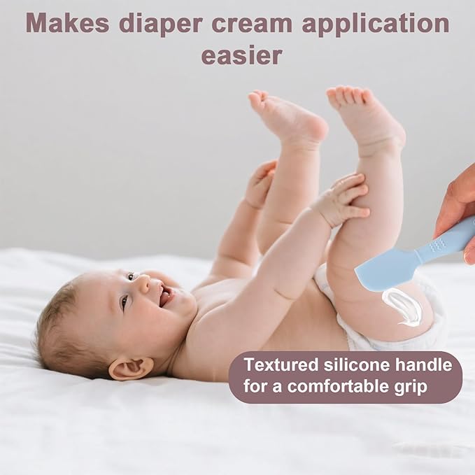 2pcs Baby Diaper Cream Spatula with Travel Case, 2 Sizes Soft Flexible Silicone Butt Paste Applicator Baby Diaper Rash Cream Spatula Bum Brush for Newborn(Blue)