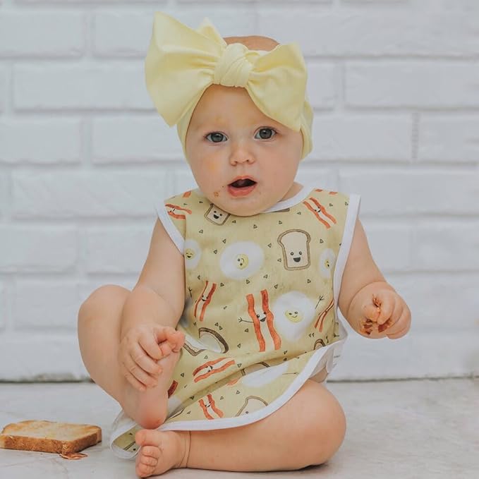 BapronBaby Eggs & Bacon Bapron - No Neck Tie Safer Bib for Baby & Toddler - Soft Waterproof Stain Resistant - Machine Washable - Sz Preschool 3-5yrs