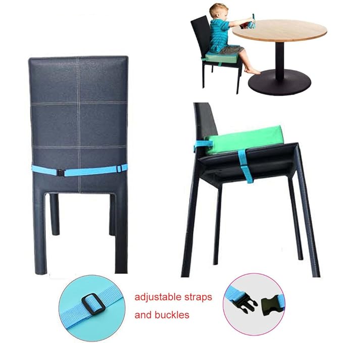 Dining Chair Heightening Cushion Portable Dismountable Adjustable Highchair Booster for Baby Toddler Kids Infant Washable Thick Chair Seat Pad Mat (Blue+Green)