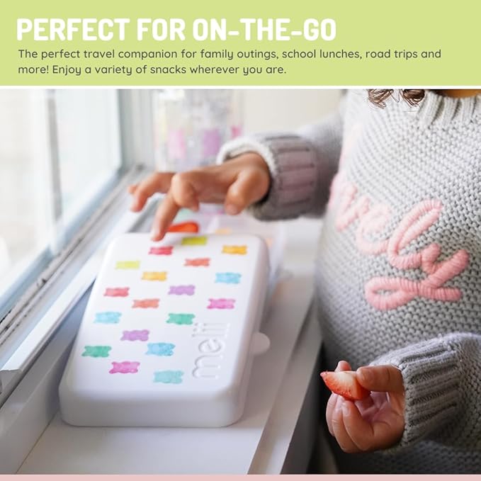 melii Snackle Box | 6-Compartment Divided Snack Container, BPA-Free Food Storage with Removable Dividers for School, Travel & On-the-Go Snacking (Gummy Bears)