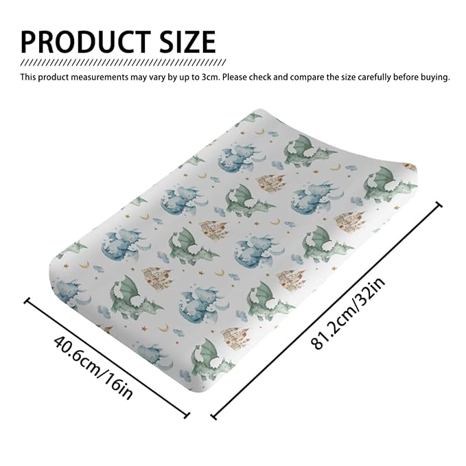 Cute Watercolor Dragon Castle Pattern Baby Changing Pad Cover, Unisex Dragon Moon Star Cloud Nursery Diaper Changing Table Pad Mat Sheet for Boys Girls-16x32