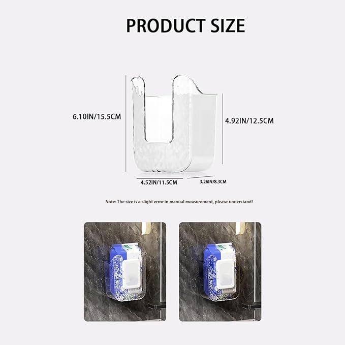 Kitchen Wipes Storage Box, 2024 New Non-Slip Flushable Wipes Holder for Bathroom Toilet, Wall-Mounted Clear Wet Tissue Dispenser Container Box No Punching Refillable Keeps Baby Wipes Fresh Case