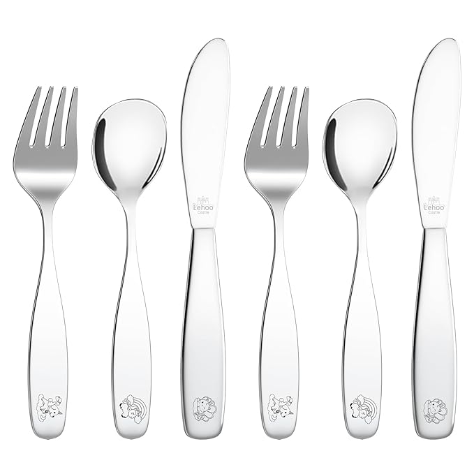 Lehoo Castle Toddler Utensils 6-Piece | Kids Stainless Steel Silverware Set, Toddler Spoons and Forks Knife Set, Children Safe Flatware for Self Feeding (Unicorn)