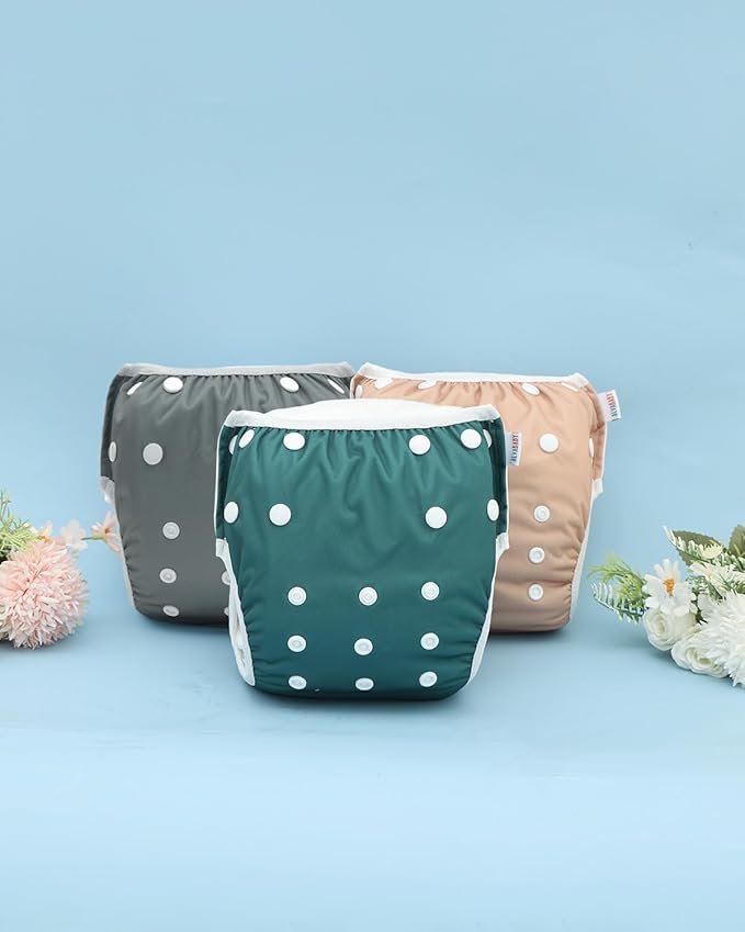 ALVABABY Swim Diapers 3pcs Baby & Toddler Snap One Size Reusable Adjustable Baby Boys' Swim Diapers for Swimming Lessons 3SWY72A