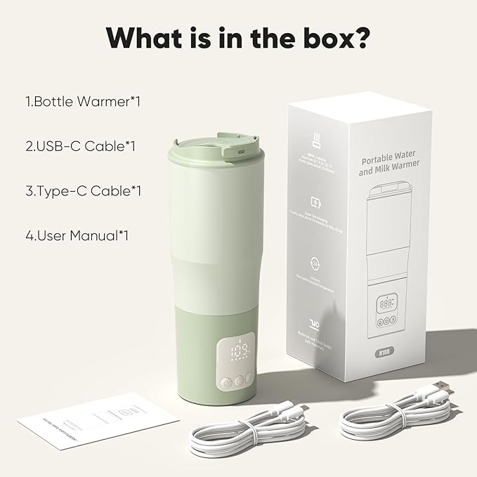 Portable Bottle Warmer 380ml for Travel, Baby Milk Warmer with Rechargeable Battery, Water Warmer On The Go for Breastmilk & Formula, Ideal Baby Shower Gifts