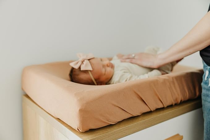 Copper Pearl Premium Knit Changing Pad Cover : Soft, Stylish, and Universal Fit for All Standard Diaper Changing Pads, Trendy Design Changing Pad Covers, Pecan