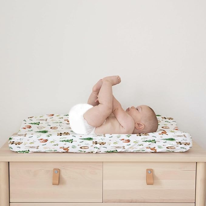 Watercolor Animals Baby Changing Pad Covers for Boy Girl 32''x16'' Raccoon Hedgehog Squirrel Fox Bunny Bird Forest Fitted Diaper Change Table Sheets Soft Breathable Baby Changing Table Mat