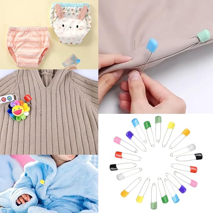 50 Pieces Safety Pins Diaper Pin 2.12 Inch Stainless Steel Nappy Pins Plastic Head Baby Safety Pins Colour Safe Locking Closures for Cloth Diapers (ET/Colour)