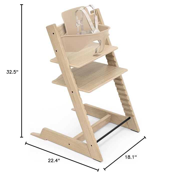 Stokke Tripp Trapp Oak High Chair 2, Natural - Includes Chair + Baby Set with Removable Harness for Children 6-36 Months - Adjustable, Ergonomic & Easy to Clean