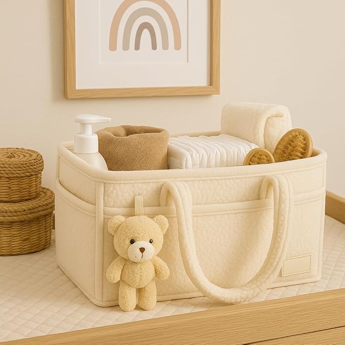 Smoochie Baby Diaper Caddy Organizer, Diaper Storage Basket for Nursery and Organization, Stylish Storage Basket for Newborn, Diapers Station, Gift for Baby Shower and Registry Must-Have