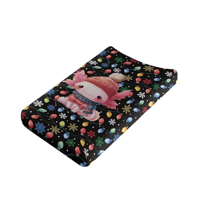 Christmas Changing Pad Cover for Baby Boys Girls, Axolotl Diaper Changing Table Covers Black Changing Table Sheets Fit Most 32''x16'' Baby Changing Pads Nursery Decor