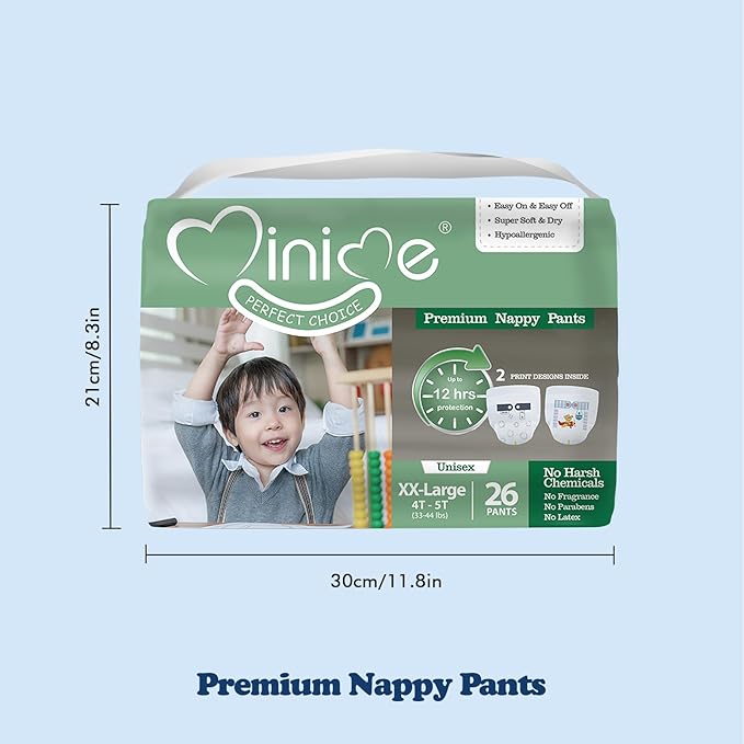 Minime Baby Training Pants - Size 4T-5T (33-44 lbs), 26 Count, Premium Hypoallergenic Training Underwear, Fragrance Free Disposable Baby Diaper Pants