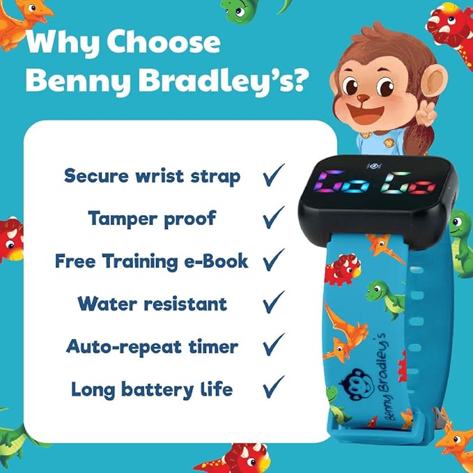 Potty Training Watch for Kids V2 – A Water Resistant Toilet Reminder Device for Boys & Girls to Train Your Toddler with Fun/Musical & Vibration Interval Reminder with Potty Training eBook (Dino)