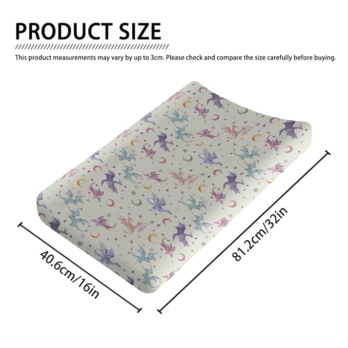Watercolor Colorful Dragon Moon Stars Baby Changing Pad Cover,Unisex Dragon Nursery Diaper Changing Table Pad Mat Sheet for Boys Girls-16x32