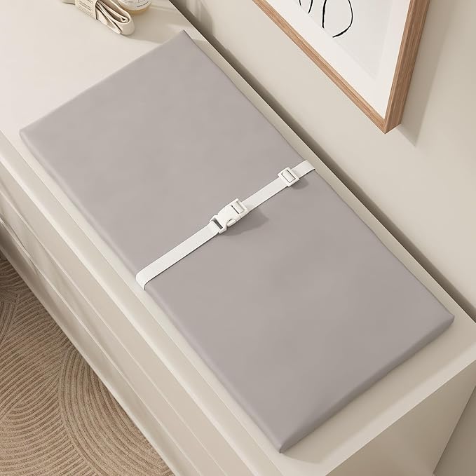 YACODAVO Wipeable Baby Changing Pad for Dresser and Table, Cozy Diaper Changing Pad with Waterproof & Wipe-Clean Leather Cover, Standard Size (31.5" L x 15.8" W), Grey