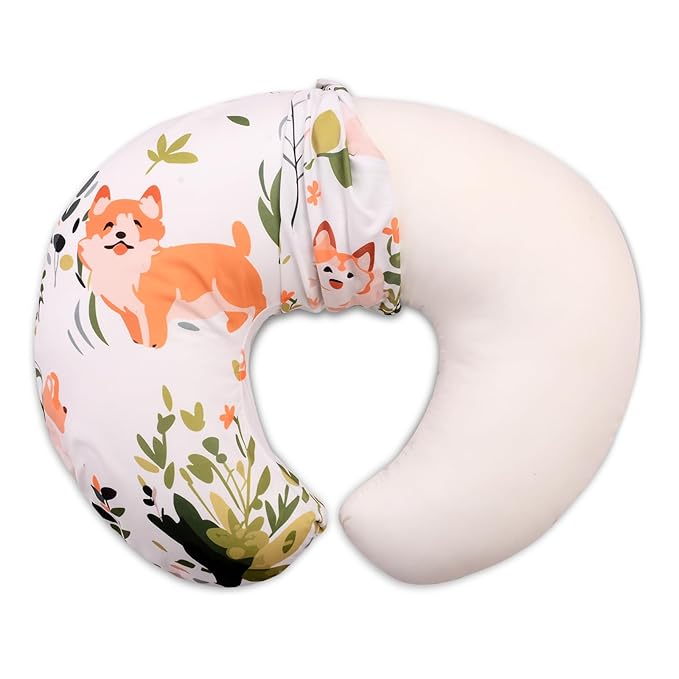 Cloele Nursing Pillow Cover for Breastfeeding Pillows - Dog Breastfeeding Pillow Slipcovers for Baby Boys & Girls Ultra Soft Infant Nursing Pillowcase for Newborn - Dog and Green Leaf