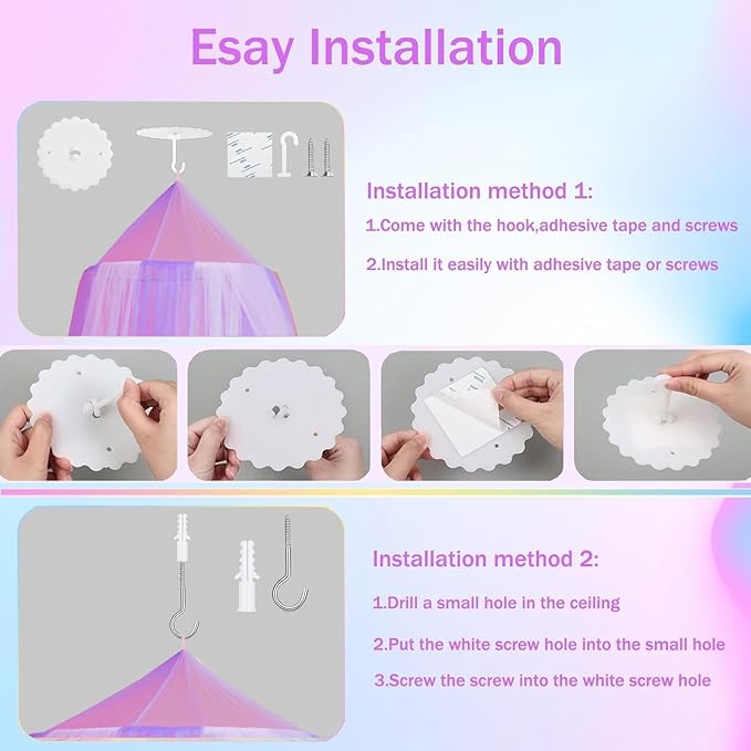 Princess Pink Purple Bed Canopy with Lights for Girls Bed Net,Princess Canopy for Kids Bed Room Decor (Pink Purple+Lights)