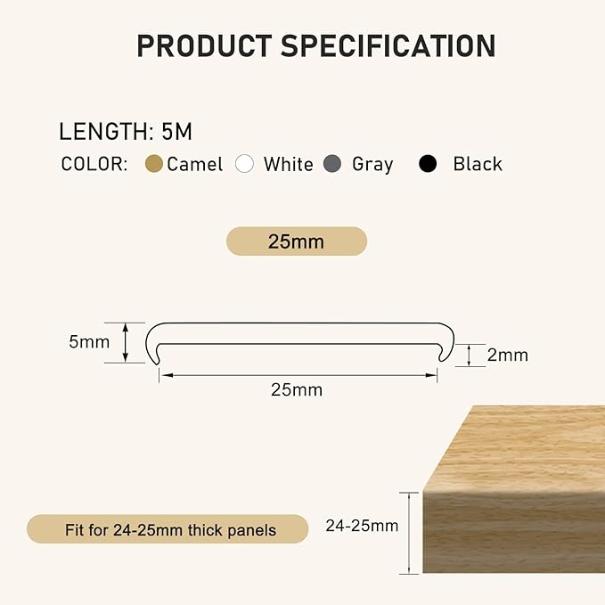 U-Shape Edge Banding, HeiPen 16.4ft Self Adhesive Rubber Edge Trim, Fit 24-25mm Edge, TPE Flexible Furniture Edge Protector for Wood Veneer Cabinet Repair Furniture Restoration (Black, 25mm*16.4ft)