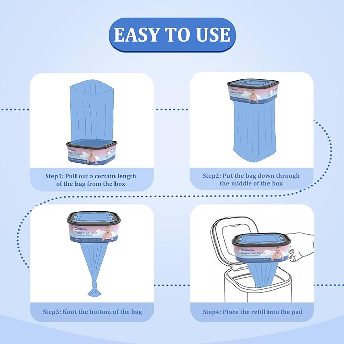 Jumbo Square Bags Refill Compatible with Diaper Genie Compact, Select Pails (Not Fit Classic), Max Odor Control, Disposal Bag Refills, Continuous Film, Holds Up to 810 Newborn Diapers, 4 Pack