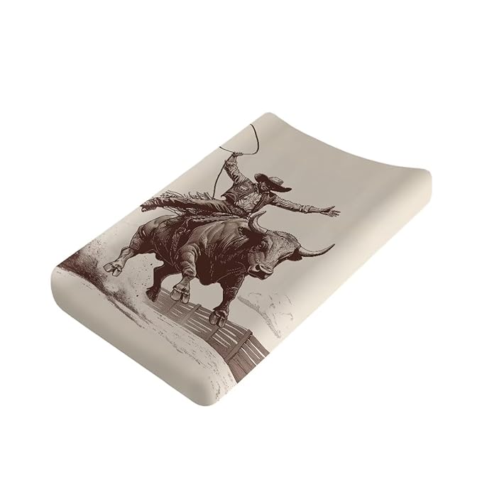 Western Cow Changing Pad Cover, Cowboy Diaper Changing Pad Covers for Baby, Fitted Boys Girls Changing Table Sheets for 32''×16'' Change Table Pad Aztec, Soft and Breathable