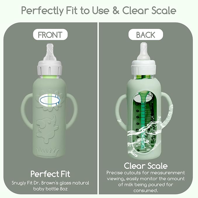 4 Pack Silicone Sleeves for Dr. Brown's Glass Baby Bottles -Drop Protection Easy-Grip Baby Bottle Sleeves Holder with Handles, Compatible with Dr. Brown's Newborn Glass Bottles 8 oz/250 mL