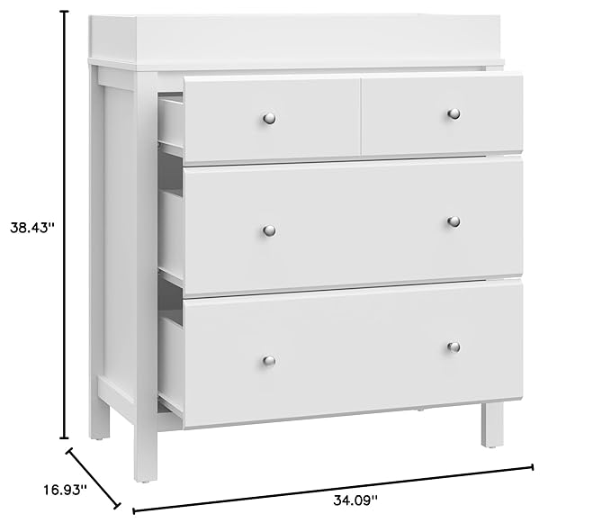 Storkcraft Horizon 3 Drawer Chest with Changing Topper (White) – GREENGUARD Gold Certified, Includes Removable Changing Table Topper, Chest of Drawers for Nursery & Kids Bedroom