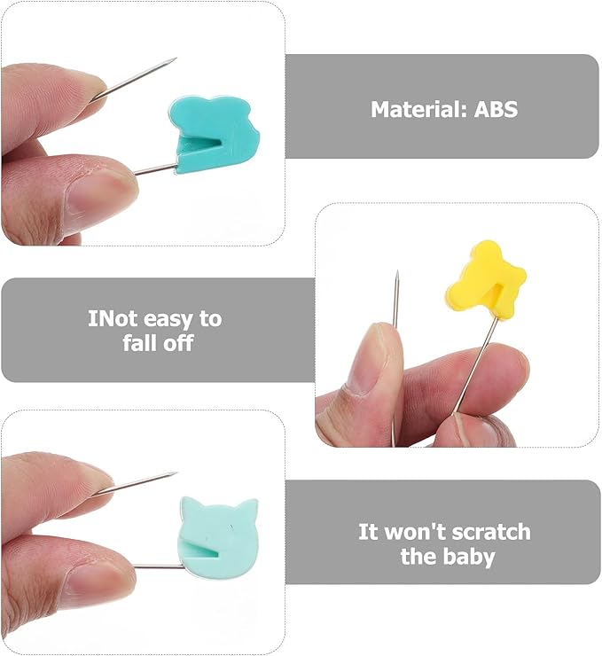 EXCEART Baby Safety Pins with Locking Clasp 10 Pcs Cute Animal Pattern Diaper Pins for Secure Cloth Diapers and Baby Clothes Fastening