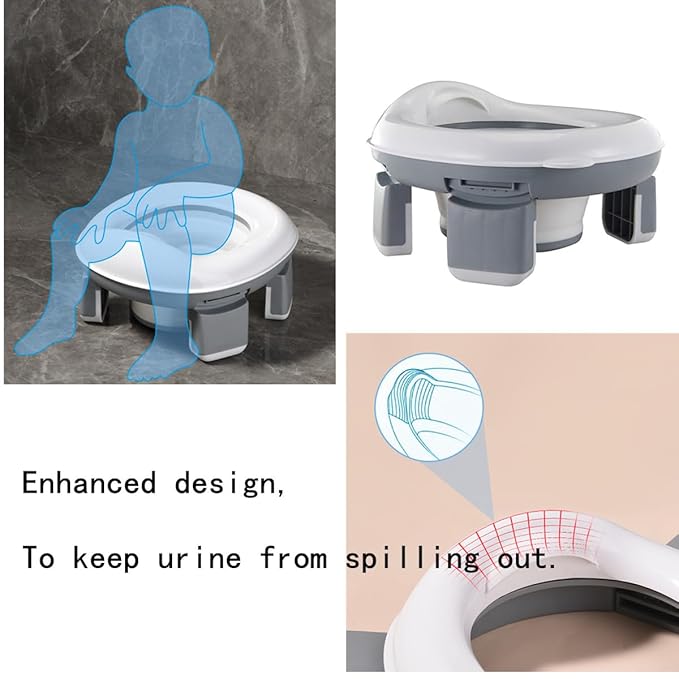 Travel Foldable Potty Training Toilet with Storage Bag, Non-Slip Portable Car Potty Outdoor Indoor Easy to Clean (Gray)