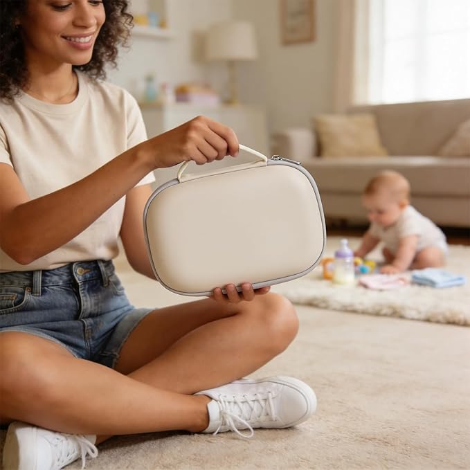 Wearable Breast Pumps Carrying Case, Hard Shell Breast Pump Bag with Waterproof Removable Tray, Breast Pump Storage Bag Compatible with Most of Wearable Breast Pumps (Teal) (Beige)
