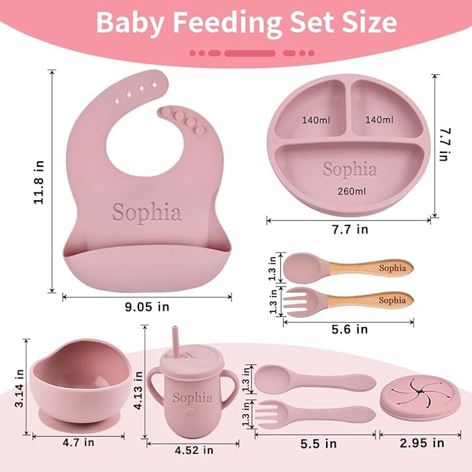 Personalized Silicone Suction Plates for Baby,Custom Toddlers Spoon and Fork, Baby Feeding Set with Name,Baby Birthday Gift for Boy & Girl