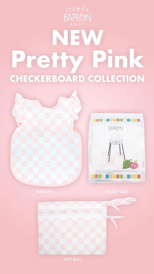 BapronBaby Pink Checkerboard Wet Dry Bag - Waterproof Two Zipper Pocket - Reusable for Mealtime, Diapers, Stroller, Snacks, Swimsuits - Machine Washable - 11" x 9"