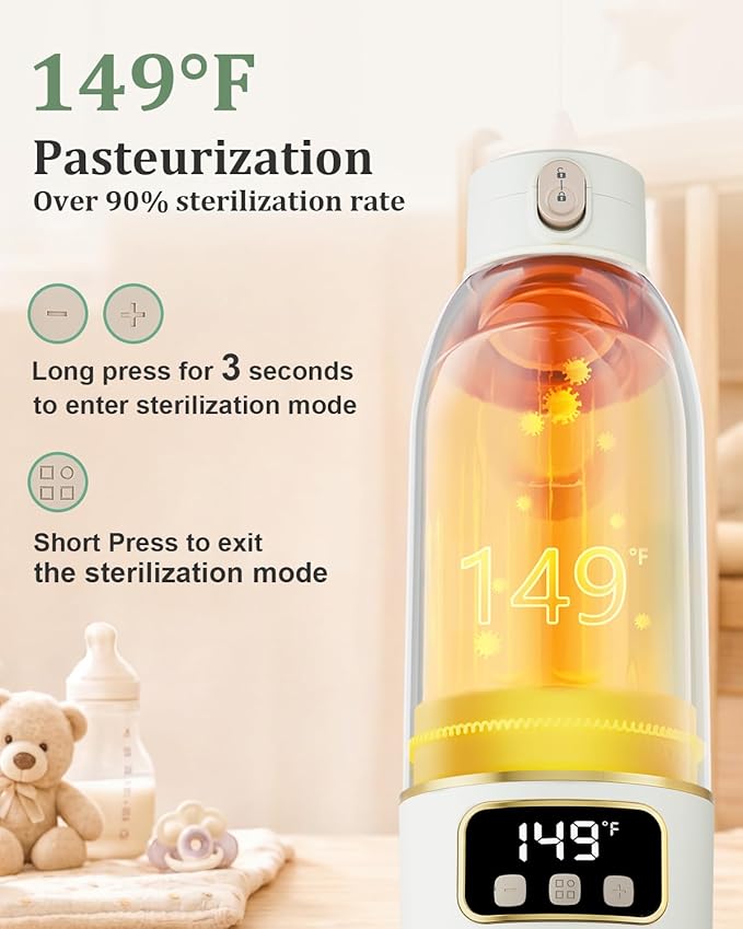 Portable Bottle Warmer for Travel, Fast Baby Bottle Warmer Portable with Precise Temperature Control, 17 OZ Milk Warmer, Leak-Proof Cordless Breastmilk Warmer, Fits Most Baby Bottles for On the Go