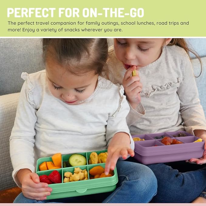 melii Snackle Box | 6-Compartment Divided Snack Container, BPA-Free Food Storage with Removable Dividers for School, Travel & On-the-Go Snacking (Dinosaur)