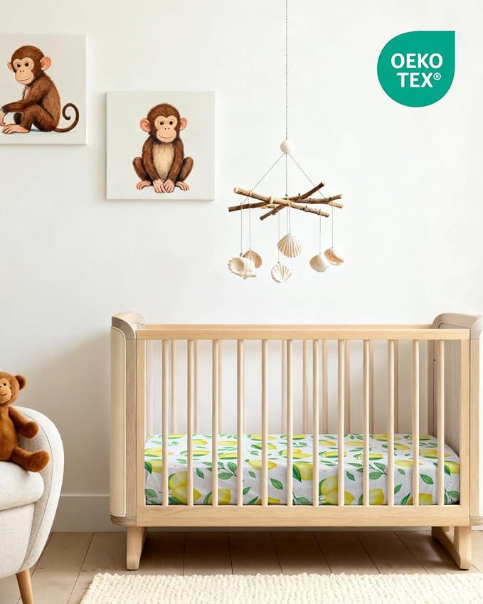 2-Pack Mini Crib Sheets Fitted - Pack N Play Sheets for Pack and Play Mattress - Stretchy Soft Microfiber Playard Bedding - Mini Toddler Bed Cover Boys & Girls - Easy-Fit, Oeko-Tex, 38 x 24in, Lemons
