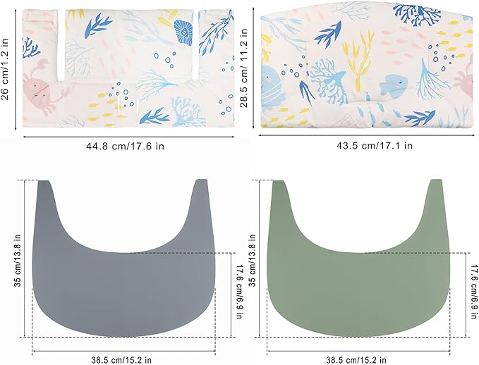 High Chair Cushion, Soft and Comfortable for Tripp Trapp High Chair Cushion, with Two High Chair Placemat, for Tripp Trapp Cushion Set Makes It More Comfortable for Baby (Ocean Animal)