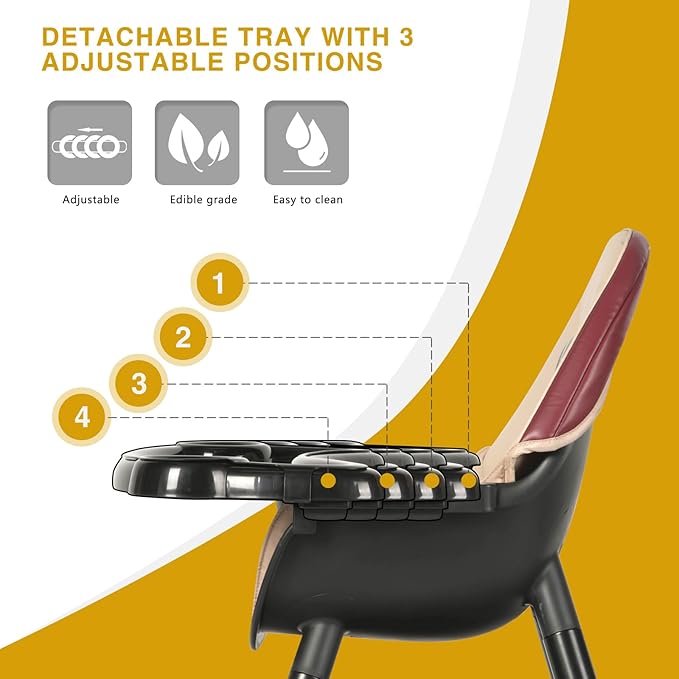 Gofirst 6 in 1 Baby High Chair,Convertible High Chairs for Babies and Toddlers/Booster Seat/Table and Chair Set,Babies Feeding Chair/5-Point Harness,4-Position Removable Tray&PU Cushion Baby Highchair