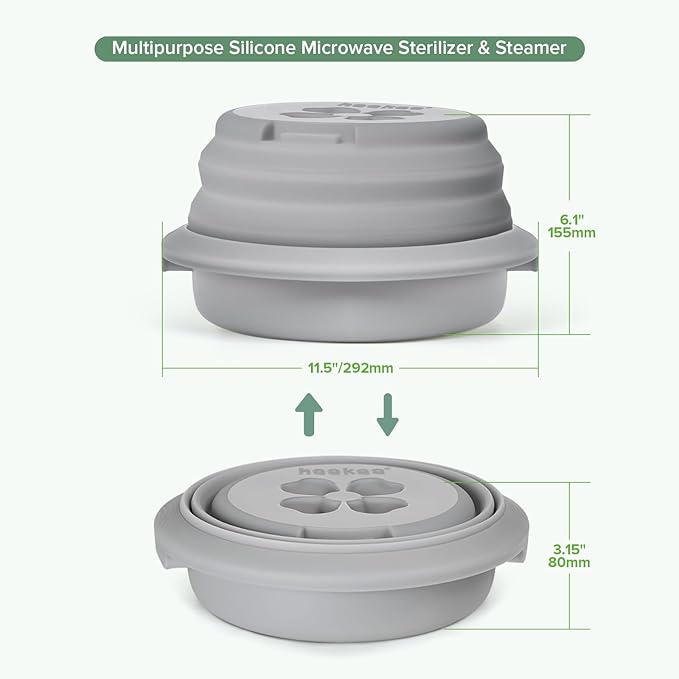 Haakaa Multipurpose Silicone Microwave Bottle Sterilizer & Steamer – Reusable Collapsible Microwave Sterilizer for Baby Bottles,Breast Pump Parts & Pacifiers and Accessories,Great for Home &Travel