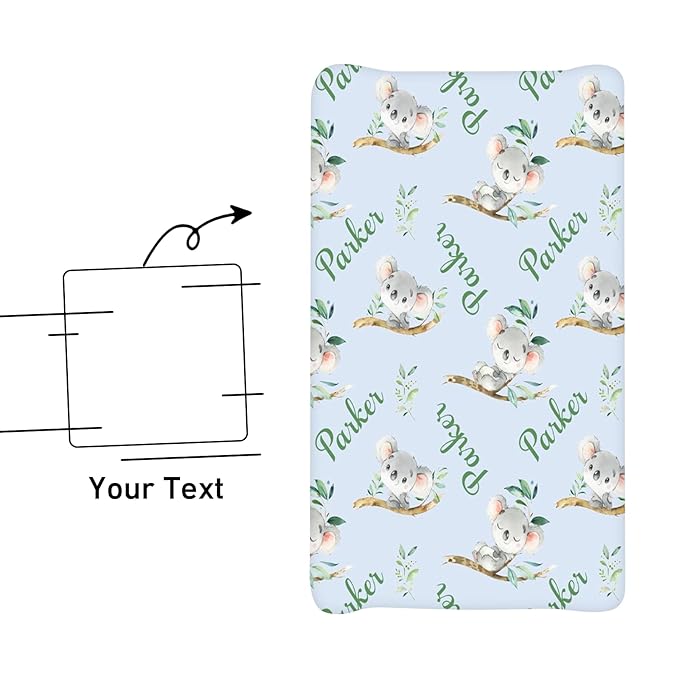 Personalized Baby Changing Pad Cover with Name - 2 Piece Blue Koala Baby Pee Pad Cover for Diaper Changing Table with Name Portable Custom Gifts for Infant Baby