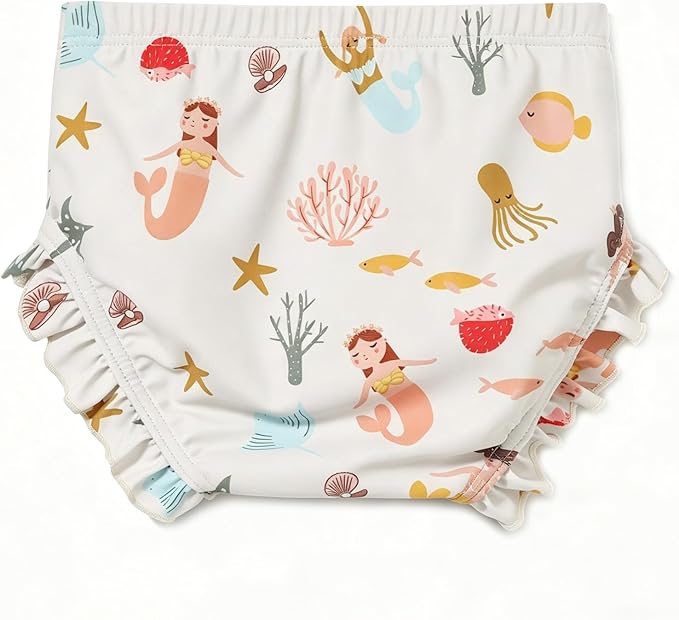 Infant Baby Girls Swim Diaper Reusable Swim Pants Water Diaper Organic BPA Free Mermaid Swimsuit with Ruffle 6-9 Month