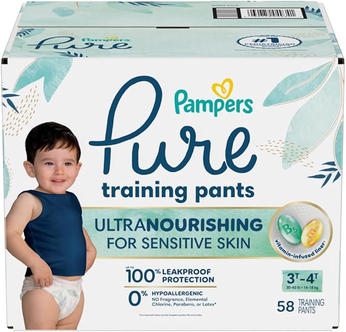 Pampers Pure Protection Training Underwear, Unisex, Size 3T4T, 58 Count, Premium, Hypoallergenic, Soft, Absorbent