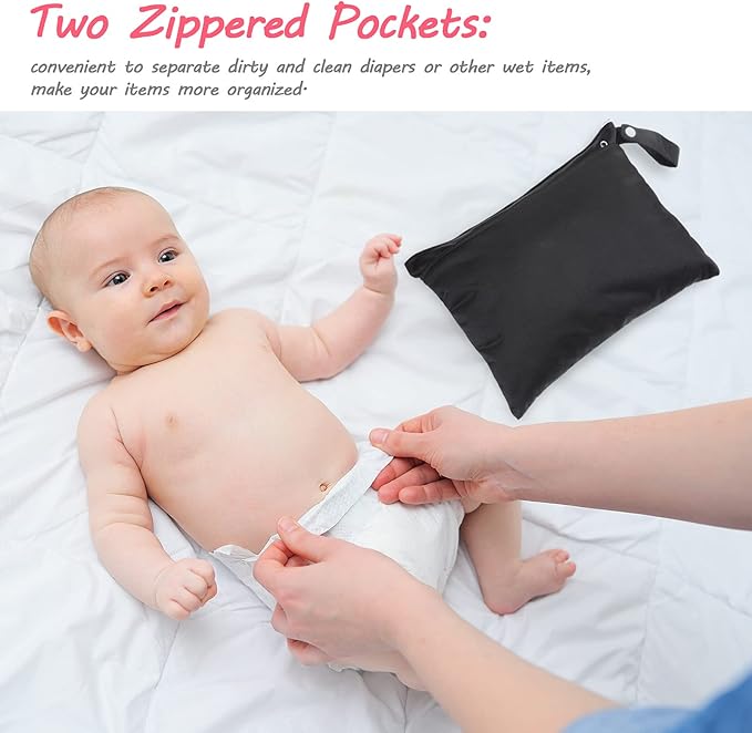 Shappy 4 Pieces Wet Dry Bag for Baby Cloth Diapers Wet Diaper Bag Washable Travel Bags Reusable with 2 Pockets for Pool Yoga Gym Travel Beach Swimwear Clothes(Green& Black)