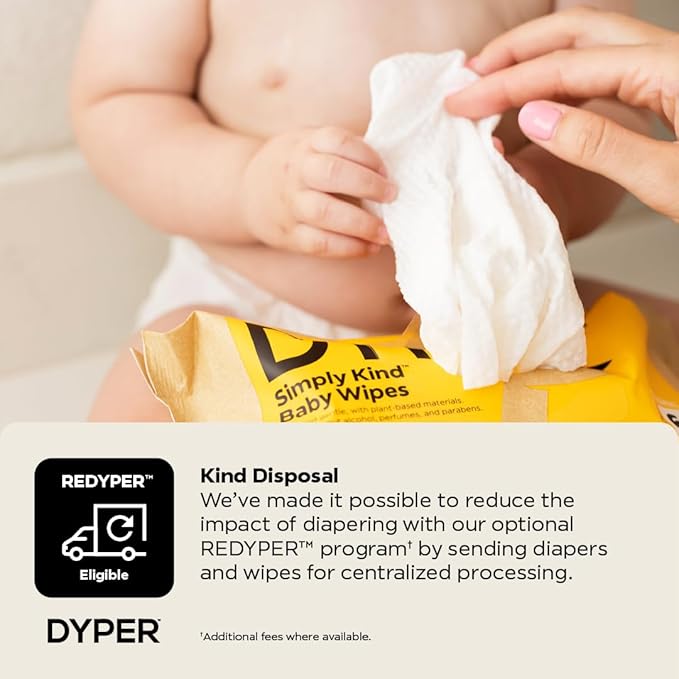DYPER Baby Wipes | 99% Water Wipes | 100% Plant-Based | Hypoallergenic for Sensitive Skin | Honest Ingredients | Fragrance Free | Plastic-Free | Unscented | Single Pack, 60 Wipes